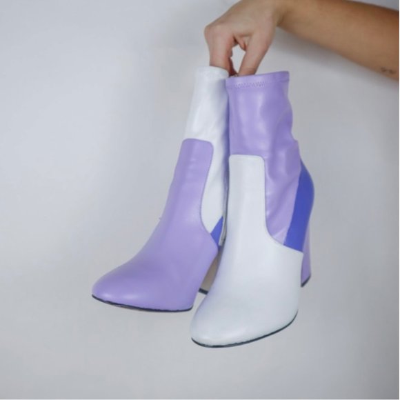 Hand painted purple color blocked leather boots - Picture 4 of 4